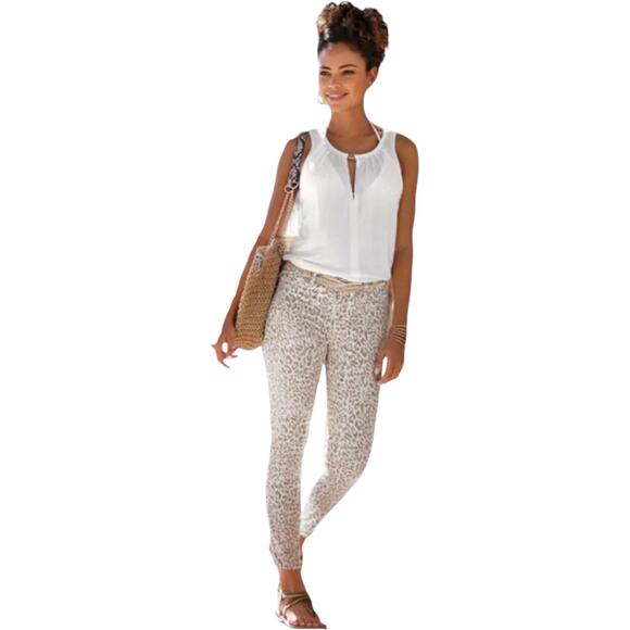 Lucky Brand Sofia Skinny Jeans, Leopard Print, Beige, Size 27 - Picture 3 of 6